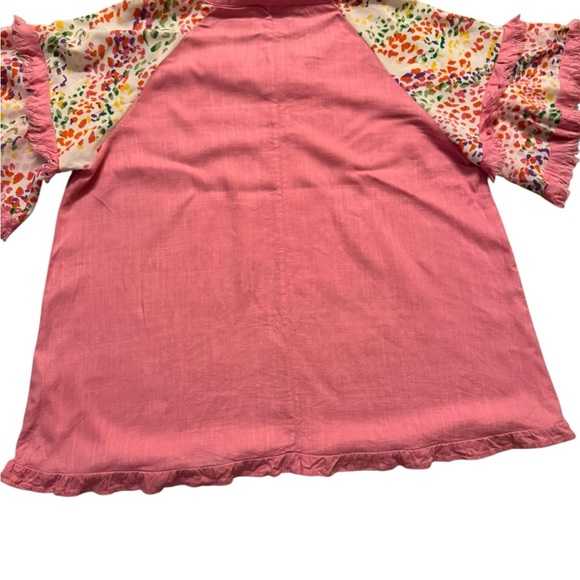 Umgee Blouse Womens 1XL Short Sleeve Pink Frayed Ruffled Cheetah Top Boho.   C42 - Picture 10 of 13
